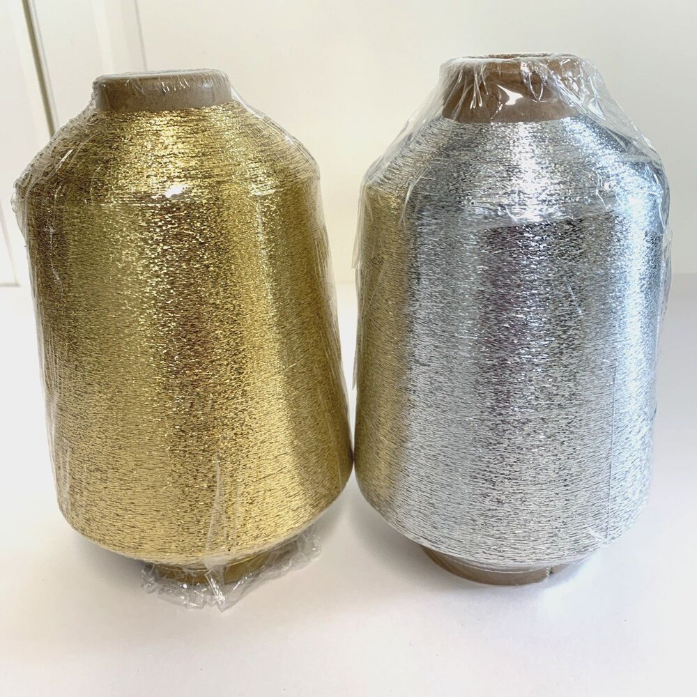 2x Fine Metallic Yarn Thread Sparkle Shiny Knitting 1.3lb Cone Japan Gold Silver